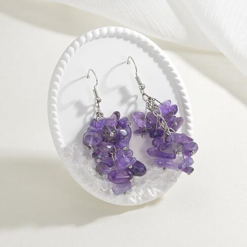 Seraphina المصنوعة يدويًا من الجمشت الطبيعية المكسرة من الحجر الكريستالي المتدلى بالقطط الأرجواني إسقاط أقراط الهدية المجوهرات in Kuwait