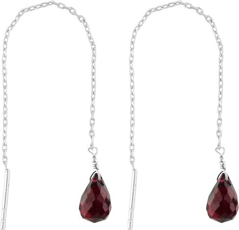 Natural Faceted Drops Beads Threader Earring Birthstone Earrings for Women, Beads 9x6 mm, Silver Plated Handmade Jewelry Gift For Her (Red Garnet) in Saudi Arabia