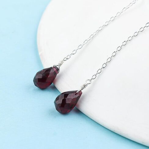 Natural Faceted Drops Beads Threader Earring Birthstone Earrings for Women, Beads 9x6 mm, Silver Plated Handmade Jewelry Gift For Her (Red Garnet) in Saudi Arabia