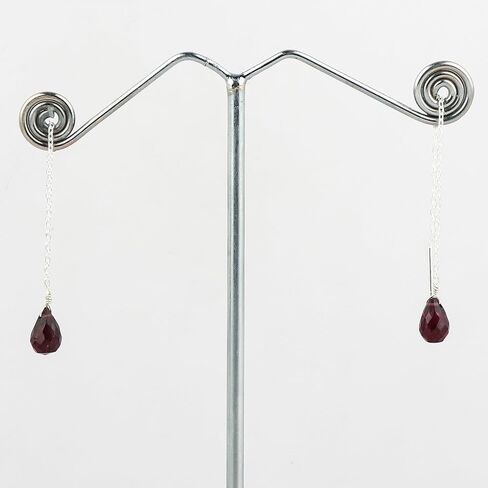 Natural Faceted Drops Beads Threader Earring Birthstone Earrings for Women, Beads 9x6 mm, Silver Plated Handmade Jewelry Gift For Her (Red Garnet) in Saudi Arabia