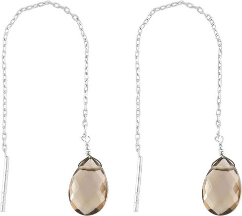 Natural Faceted Drops Beads Threader Earring Birthstone Earrings for Women, Beads 9x6 mm, Silver Plated Handmade Jewelry Gift For Her (Red Garnet) in Saudi Arabia