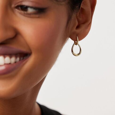 Gold Earrings for Women Trendy 14K Gold Plated Double Hoop Dangle Earring Thin Minimalist Lightweight Dainty Drop Earrings Jewelry Gift for Her in Saudi Arabia