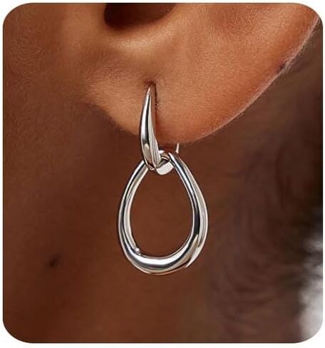 Gold Earrings for Women Trendy 14K Gold Plated Double Hoop Dangle Earring Thin Minimalist Lightweight Dainty Drop Earrings Jewelry Gift for Her in Saudi Arabia