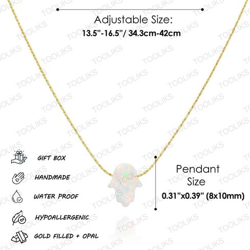 Delicate 14K Gold Filled Opal Hamsa Choker Necklace - Delicate Thin Gold Chain with Sparkling White Opal Hand Charm for Modern Protection (White, Gold Filled) in Saudi Arabia