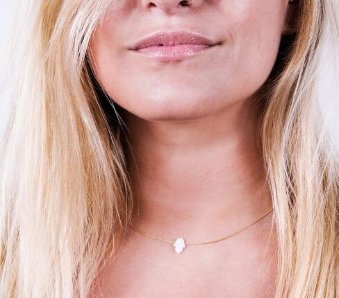 Delicate 14K Gold Filled Opal Hamsa Choker Necklace - Delicate Thin Gold Chain with Sparkling White Opal Hand Charm for Modern Protection (White, Gold Filled) in Saudi Arabia