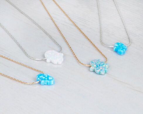 Delicate 14K Gold Filled Opal Hamsa Choker Necklace - Delicate Thin Gold Chain with Sparkling White Opal Hand Charm for Modern Protection (White, Gold Filled) in Saudi Arabia