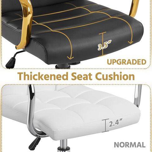 Yaheetech Mid-Back Office Chair PU Leather Desk Chair Adjustable Executive Task Chair w/Lumber Support Gold Leg White Seat in Kuwait
