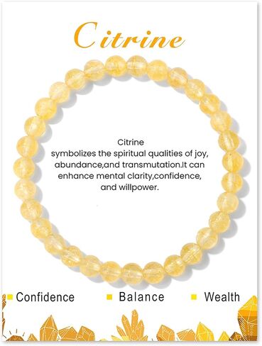 Citrine Bracelet for Women 6mm Handmade Stretch Citrine Crystal Bracelet Stretch Beaded Bracelets Yellow Bead Bracelet Gemstone Bracelet Healing Crystal Bracelets Stretch Jewelry for Women in Saudi Arabia