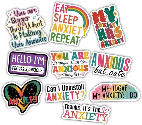 (10pcs) Anxiety Stickers Calm Strips Sensory Mental Health Fidget Stickers Funny Gifts Multiple Different Design, Waterproof, UV- Resistant, Suitable for Tumbler, Laptop, Car, Truck in Kuwait