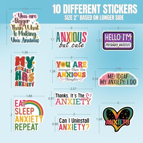 (10pcs) Anxiety Stickers Calm Strips Sensory Mental Health Fidget Stickers Funny Gifts Multiple Different Design, Waterproof, UV- Resistant, Suitable for Tumbler, Laptop, Car, Truck in Kuwait