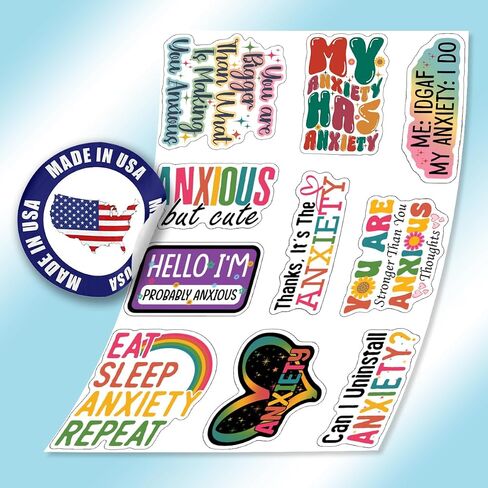 (10pcs) Anxiety Stickers Calm Strips Sensory Mental Health Fidget Stickers Funny Gifts Multiple Different Design, Waterproof, UV- Resistant, Suitable for Tumbler, Laptop, Car, Truck in Kuwait