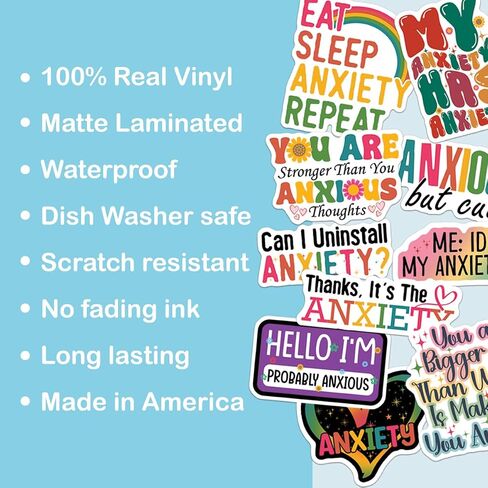(10pcs) Anxiety Stickers Calm Strips Sensory Mental Health Fidget Stickers Funny Gifts Multiple Different Design, Waterproof, UV- Resistant, Suitable for Tumbler, Laptop, Car, Truck in Kuwait