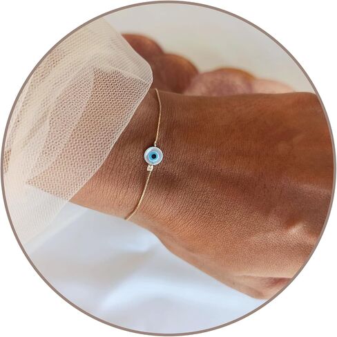 Minimalist Evil Eye Charm on a Thin Gold Filled Bracelet - Handmade Delicate Good Luck Protection Bracelet - Length 6.5 + 1 inch extending (Round Eye, Gold Filled) in Saudi Arabia