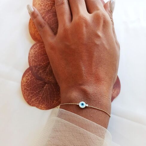 Minimalist Evil Eye Charm on a Thin Gold Filled Bracelet - Handmade Delicate Good Luck Protection Bracelet - Length 6.5 + 1 inch extending (Round Eye, Gold Filled) in Saudi Arabia