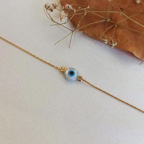 Minimalist Evil Eye Charm on a Thin Gold Filled Bracelet - Handmade Delicate Good Luck Protection Bracelet - Length 6.5 + 1 inch extending (Round Eye, Gold Filled) in Saudi Arabia