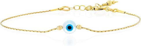 Minimalist Evil Eye Charm on a Thin Gold Filled Bracelet - Handmade Delicate Good Luck Protection Bracelet - Length 6.5 + 1 inch extending (Round Eye, Gold Filled) in Saudi Arabia