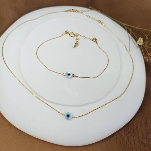 Minimalist Evil Eye Charm on a Thin Gold Filled Bracelet - Handmade Delicate Good Luck Protection Bracelet - Length 6.5 + 1 inch extending (Round Eye, Gold Filled) in Saudi Arabia