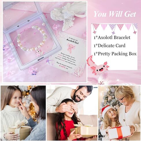Axolotl Bracelet for Girls, Cute Axolotl Gifts as Mothers Day Gift for Daughter Granddaughter Niece, Adjustable Graduation Girls Bracelet Axolotl Stuff with Lovely Card Kawaii Gifts in Saudi Arabia