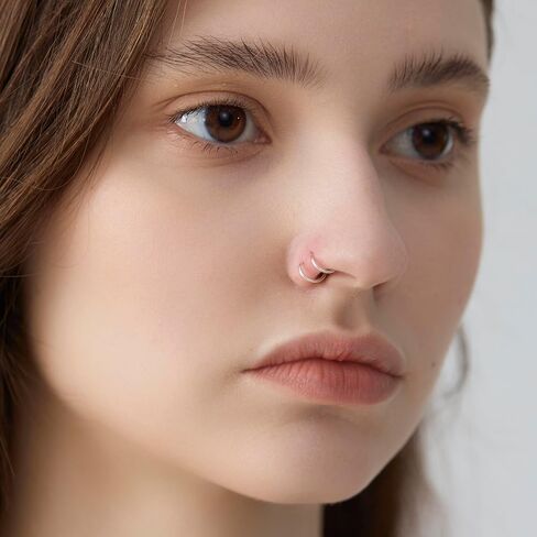 Silver Double Hoop Nose Ring for Single Piercing, 20g 7mm Nose Ring Hoop Sterling Silver, Spiral Nose Ring Double Hoop 20 Gauge Small Twist Nose Ring Hoop in Kuwait