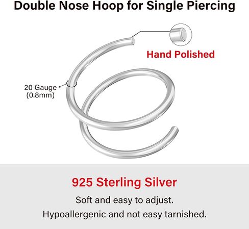 Silver Double Hoop Nose Ring for Single Piercing, 20g 7mm Nose Ring Hoop Sterling Silver, Spiral Nose Ring Double Hoop 20 Gauge Small Twist Nose Ring Hoop in Kuwait
