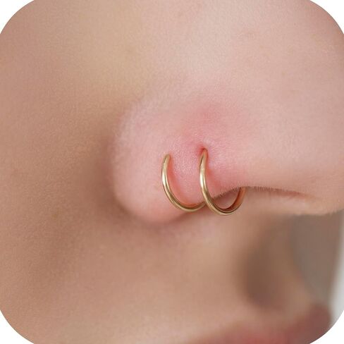 Silver Double Hoop Nose Ring for Single Piercing, 20g 7mm Nose Ring Hoop Sterling Silver, Spiral Nose Ring Double Hoop 20 Gauge Small Twist Nose Ring Hoop in Kuwait