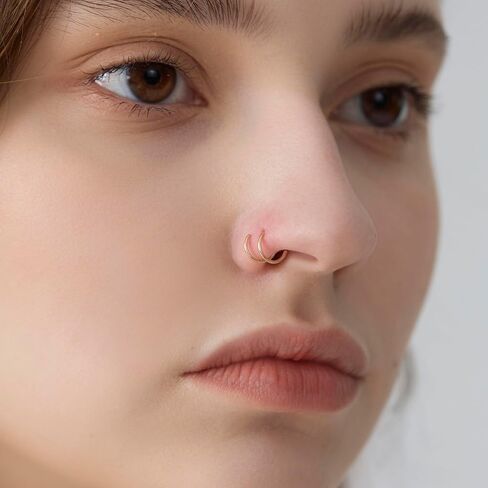 Silver Double Hoop Nose Ring for Single Piercing, 20g 7mm Nose Ring Hoop Sterling Silver, Spiral Nose Ring Double Hoop 20 Gauge Small Twist Nose Ring Hoop in Kuwait