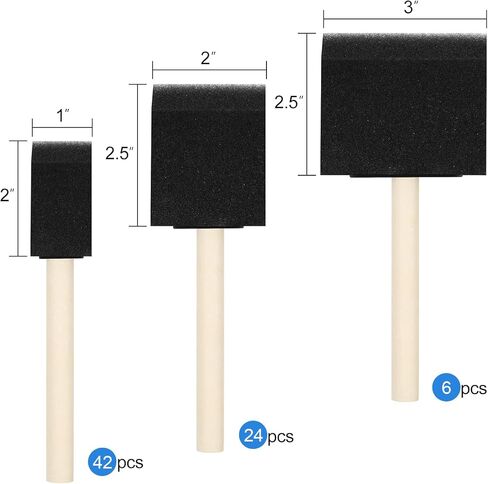 24 Pcs Foam Paint Brushes, Wood Handle Sponge Brushes for Painting, Staining, Varnishes, and DIY Craft Projects (1'', 2'' and 3'') in Kuwait