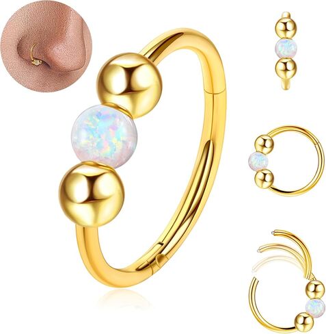 Golden Opal Nose Hoop Rings for Women & Men – Handmade Hypoallergenic Cartilage & Helix Piercing Jewelry.（8mm） in Saudi Arabia