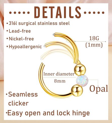 Golden Opal Nose Hoop Rings for Women & Men – Handmade Hypoallergenic Cartilage & Helix Piercing Jewelry.（8mm） in Saudi Arabia