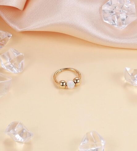 Golden Opal Nose Hoop Rings for Women & Men – Handmade Hypoallergenic Cartilage & Helix Piercing Jewelry.（8mm） in Saudi Arabia