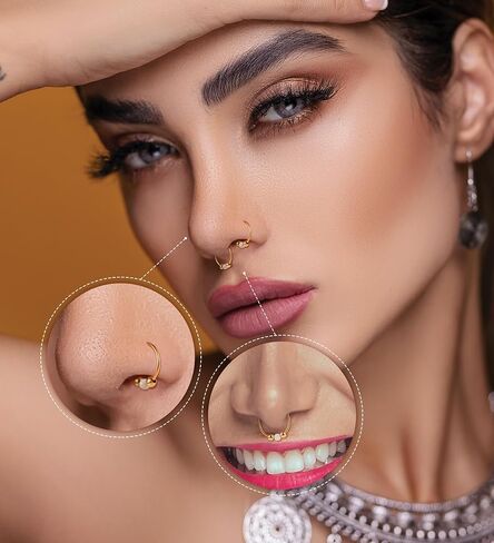 Golden Opal Nose Hoop Rings for Women & Men – Handmade Hypoallergenic Cartilage & Helix Piercing Jewelry.（8mm） in Saudi Arabia