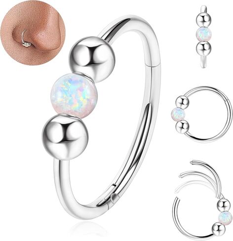 Golden Opal Nose Hoop Rings for Women & Men – Handmade Hypoallergenic Cartilage & Helix Piercing Jewelry.（8mm） in Saudi Arabia
