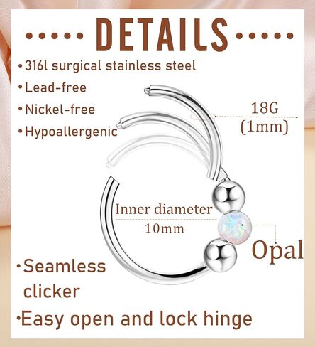 Golden Opal Nose Hoop Rings for Women & Men – Handmade Hypoallergenic Cartilage & Helix Piercing Jewelry.（8mm） in Saudi Arabia