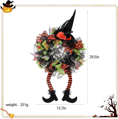 Halloween Door Witch Wreaths with Lights,Burlap Outdoor Front Door Witch Wreath for Home Indoor Outdoor Party in Saudi Arabia