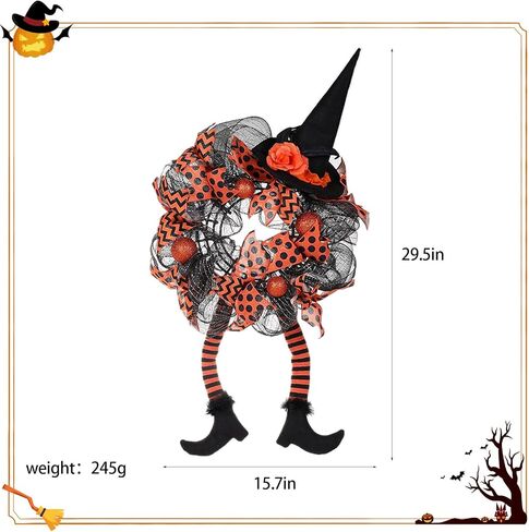 Halloween Door Witch Wreaths with Lights,Burlap Outdoor Front Door Witch Wreath for Home Indoor Outdoor Party in Saudi Arabia