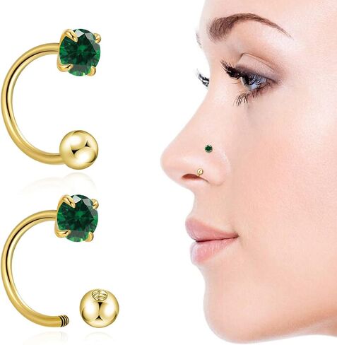2pcs 20g birthstone حلقة الأنف نصف طوق مسمار CZ ثقب الأذن ثارقة صغيرة رقيقة أنف حلقة عشيق جسم المجوهر in Kuwait