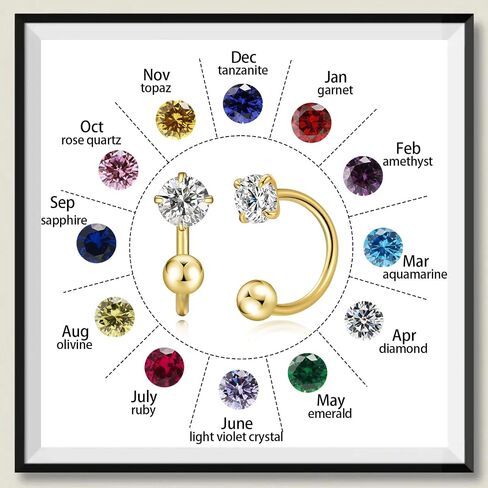 2pcs 20g birthstone حلقة الأنف نصف طوق مسمار CZ ثقب الأذن ثارقة صغيرة رقيقة أنف حلقة عشيق جسم المجوهر in Kuwait