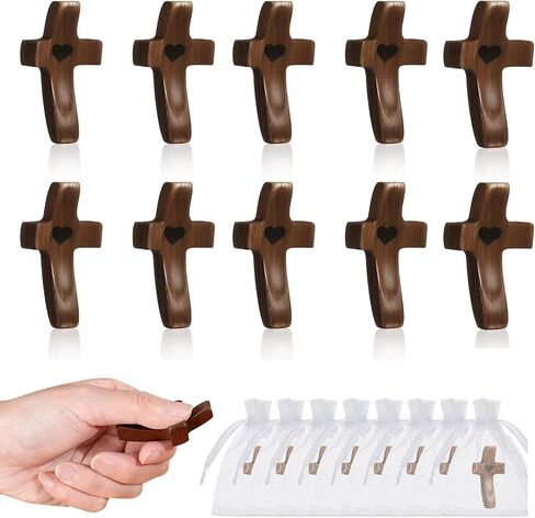 Brevynx 100Pcs Wooden Cross Fidget bulk - Pocket Cross My Heart with Organza Bags - Stress Relief Fidget for Christian, Pocket Prayer Cross, Religious Easter in Saudi Arabia