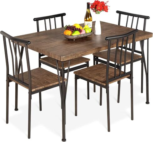 Best Choice Products 5-Piece Metal and Wood Indoor Modern Rectangular Dining Table Furniture Set for Kitchen, Dining Room, Dinette, Breakfast Nook w/ 4 Chairs - Drift Brown in Kuwait