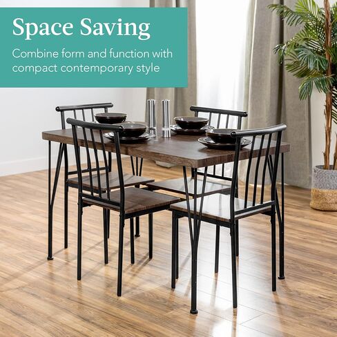 Best Choice Products 5-Piece Metal and Wood Indoor Modern Rectangular Dining Table Furniture Set for Kitchen, Dining Room, Dinette, Breakfast Nook w/ 4 Chairs - Drift Brown in Kuwait