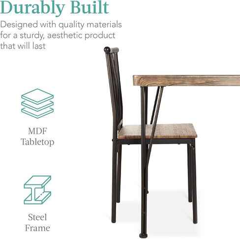 Best Choice Products 5-Piece Metal and Wood Indoor Modern Rectangular Dining Table Furniture Set for Kitchen, Dining Room, Dinette, Breakfast Nook w/ 4 Chairs - Drift Brown in Kuwait
