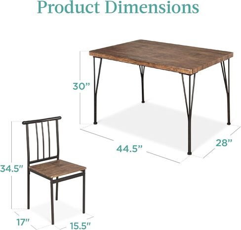 Best Choice Products 5-Piece Metal and Wood Indoor Modern Rectangular Dining Table Furniture Set for Kitchen, Dining Room, Dinette, Breakfast Nook w/ 4 Chairs - Drift Brown in Kuwait