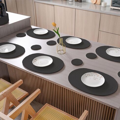 Placemats Set of 6 Oval – Woven Boho Farmhouse Table Mats for Dining Table for 6, Kitchen Decor, Washable and Handmade Rustic Table Accessories (Oval, Off White) in Saudi Arabia
