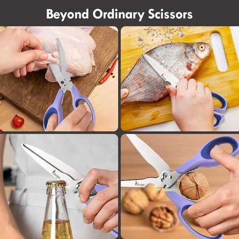 جميع مقص المطبخ للأغراض للطعام والخدمة الشاقة ، مقصات الطهي الفولاذ المقاوم للصدأ للدجاج والدواجن واللحوم والأعشاب والأسماك والأسماك وملحقات الطهي متعددة الأغراض مع الغطاء والتشرد in Kuwait