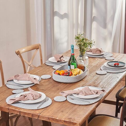 Placemats Set of 6 Oval – Woven Boho Farmhouse Table Mats for Dining Table for 6, Kitchen Decor, Washable and Handmade Rustic Table Accessories (Oval, Off White) in Saudi Arabia