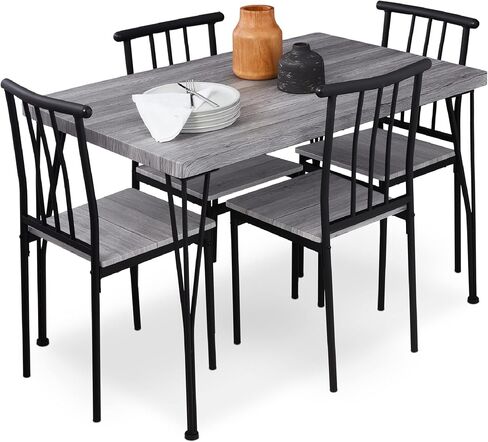 Best Choice Products 5-Piece Metal and Wood Indoor Modern Rectangular Dining Table Furniture Set for Kitchen, Dining Room, Dinette, Breakfast Nook w/ 4 Chairs - Drift Brown in Kuwait