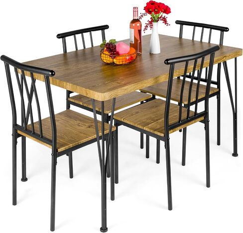 Best Choice Products 5-Piece Metal and Wood Indoor Modern Rectangular Dining Table Furniture Set for Kitchen, Dining Room, Dinette, Breakfast Nook w/ 4 Chairs - Drift Brown in Kuwait