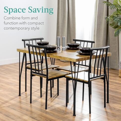 Best Choice Products 5-Piece Metal and Wood Indoor Modern Rectangular Dining Table Furniture Set for Kitchen, Dining Room, Dinette, Breakfast Nook w/ 4 Chairs - Drift Brown in Kuwait