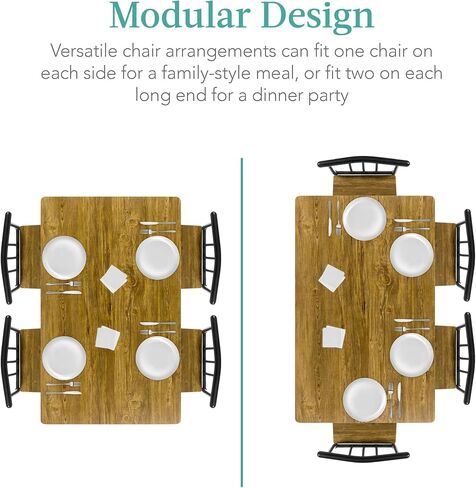 Best Choice Products 5-Piece Metal and Wood Indoor Modern Rectangular Dining Table Furniture Set for Kitchen, Dining Room, Dinette, Breakfast Nook w/ 4 Chairs - Drift Brown in Kuwait