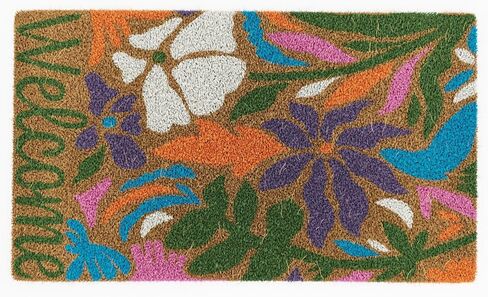 Avera Products Abstract Floral Welcome Natural Coir Doormat Anti-Slip Rubber Back | 17" x 29" Perfect for Outdoors | Fun Front Doormat | Colorful and Funny Welcoming in Saudi Arabia